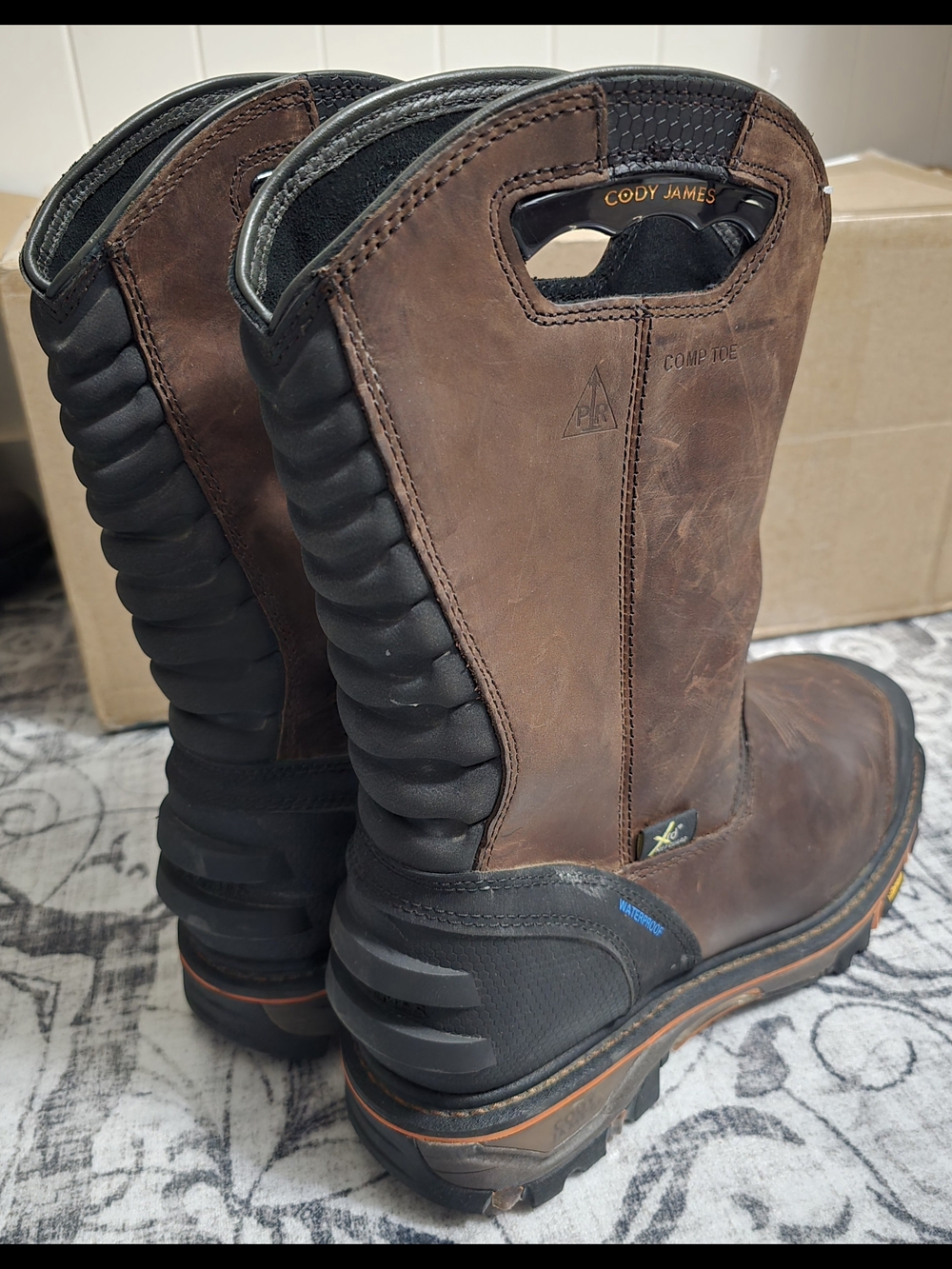 Cody James Met Guard, Men's Brown Leather Work Boots, Size 13D